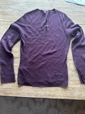 Ann Taylor Purple Silk Cashmere Blend Ribbed Keyhole Sweater Size M